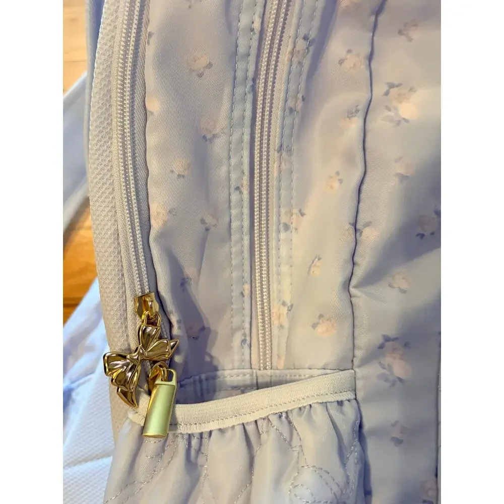 NWT LoveShackFancy x Yoobi Backpack Purple/ Blue Floral Bow Quilted Laptop Bag
